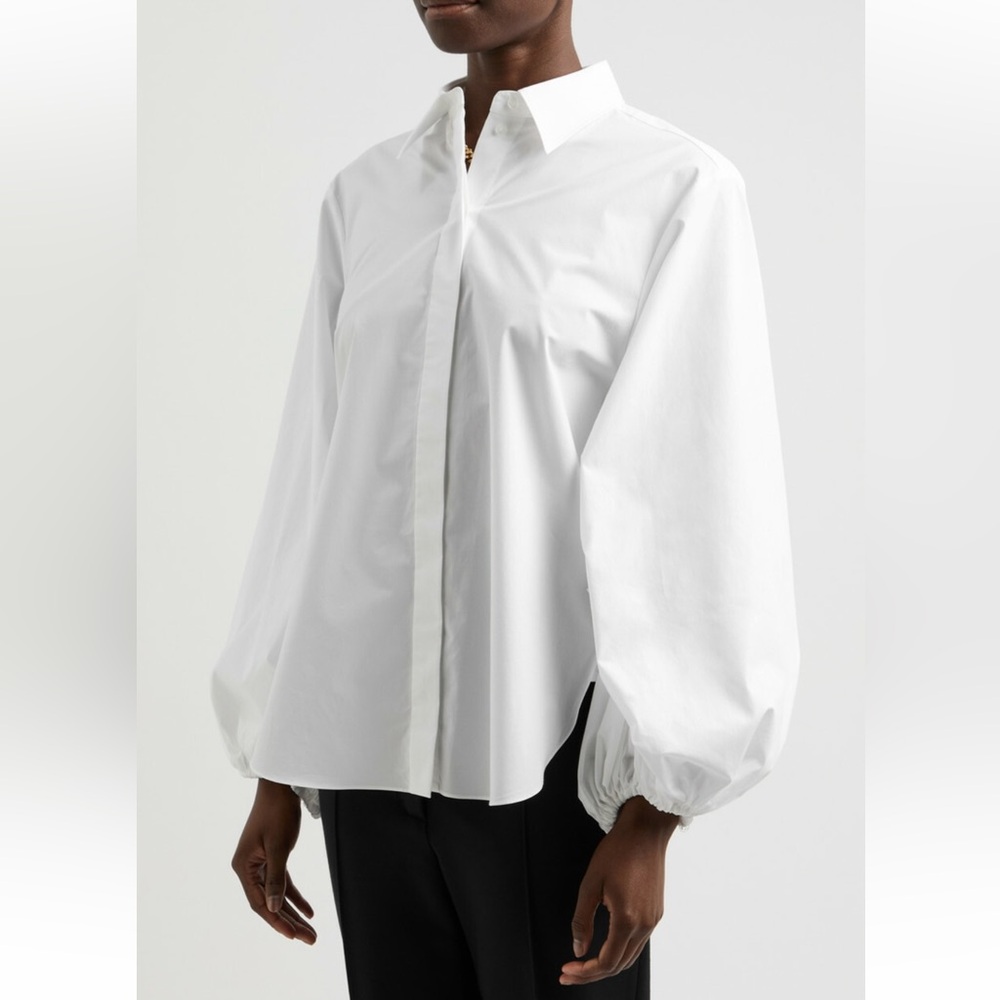 White Balloon-Sleeve Cotton Blouse - Women
